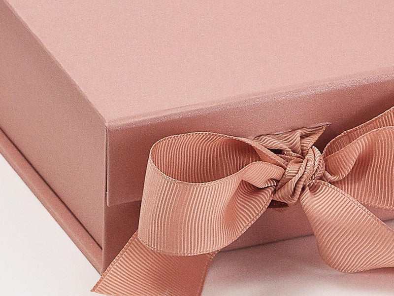 Rose Gold Small Gift Boxes with fixed grosgrain ribbon