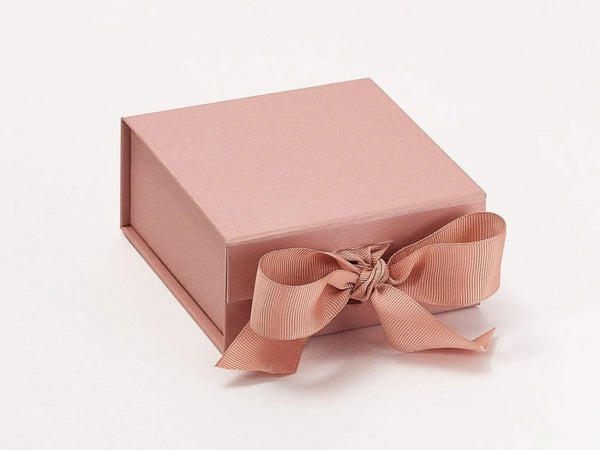 Rose Gold Small Gift Boxes with fixed grosgrain ribbon